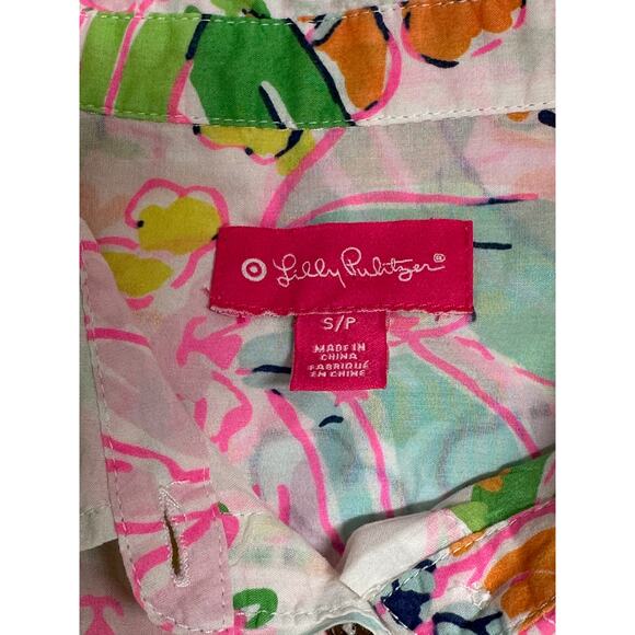 Lilly Pulitzer Target Top Womens Small Pink Green Floral Button Up Nosey Posey - Picture 6 of 9